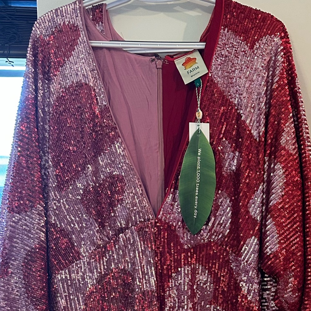 FARM Rio Red and Pink Sequin Midi Dress - Picture 10 of 12